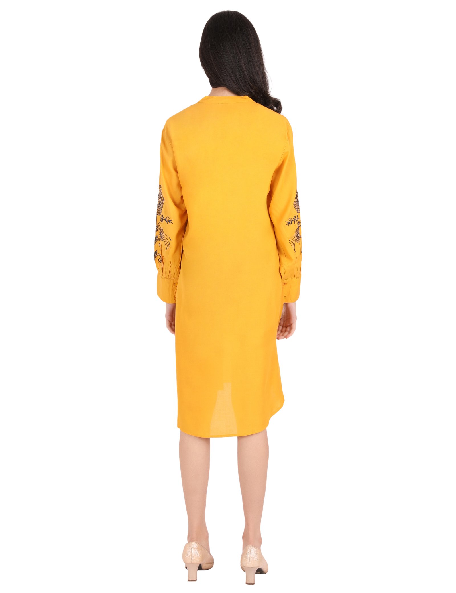 Mustard Yellow Embroidered Straight Kurti for Women