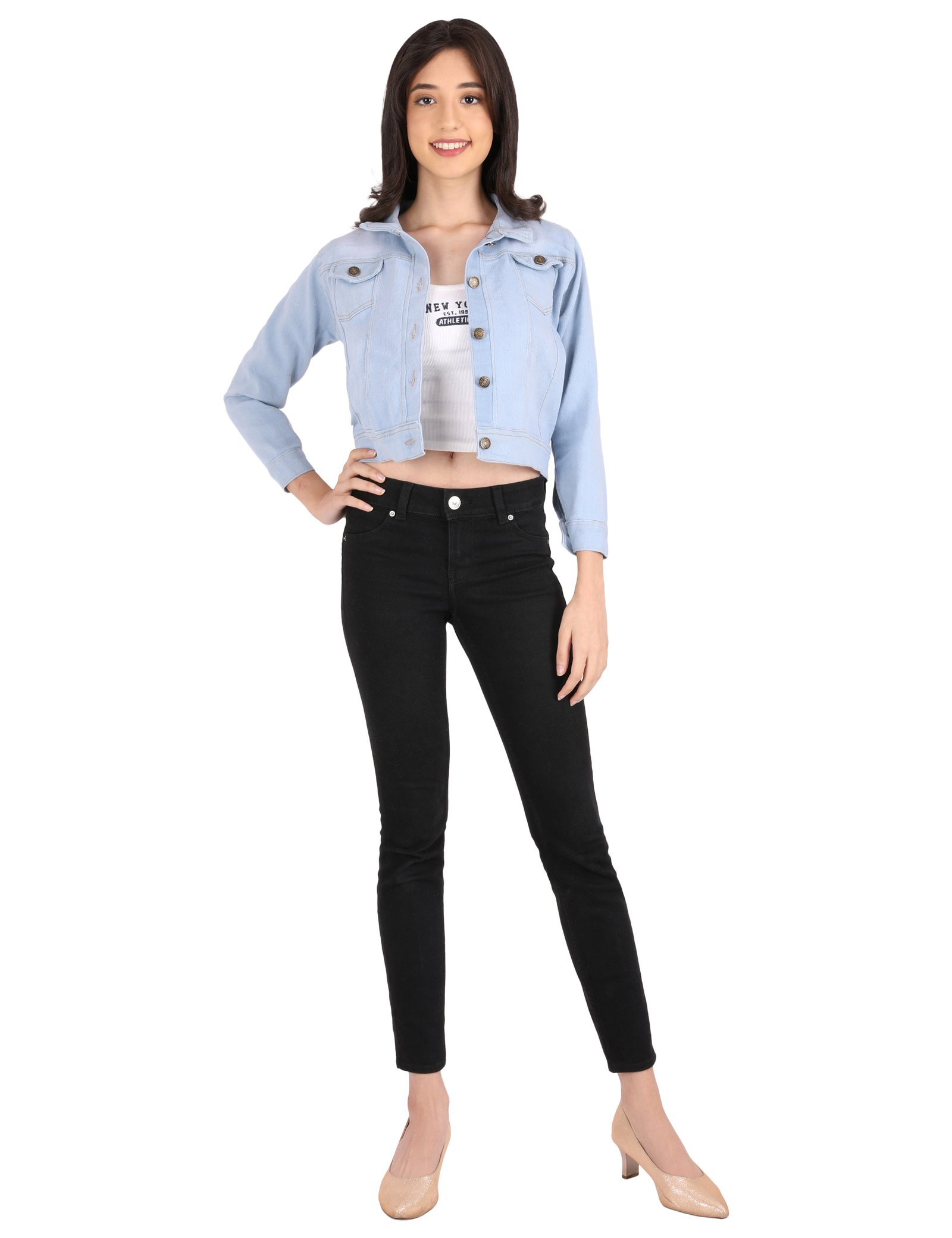 Women's Light Blue Cropped Denim Jacket